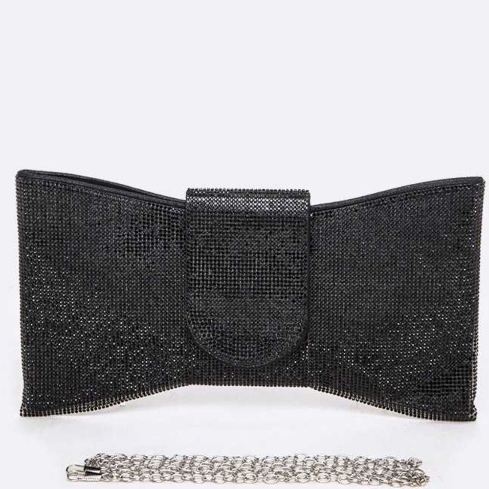 Rhinestone Pave Stone Bow Clutch Bag